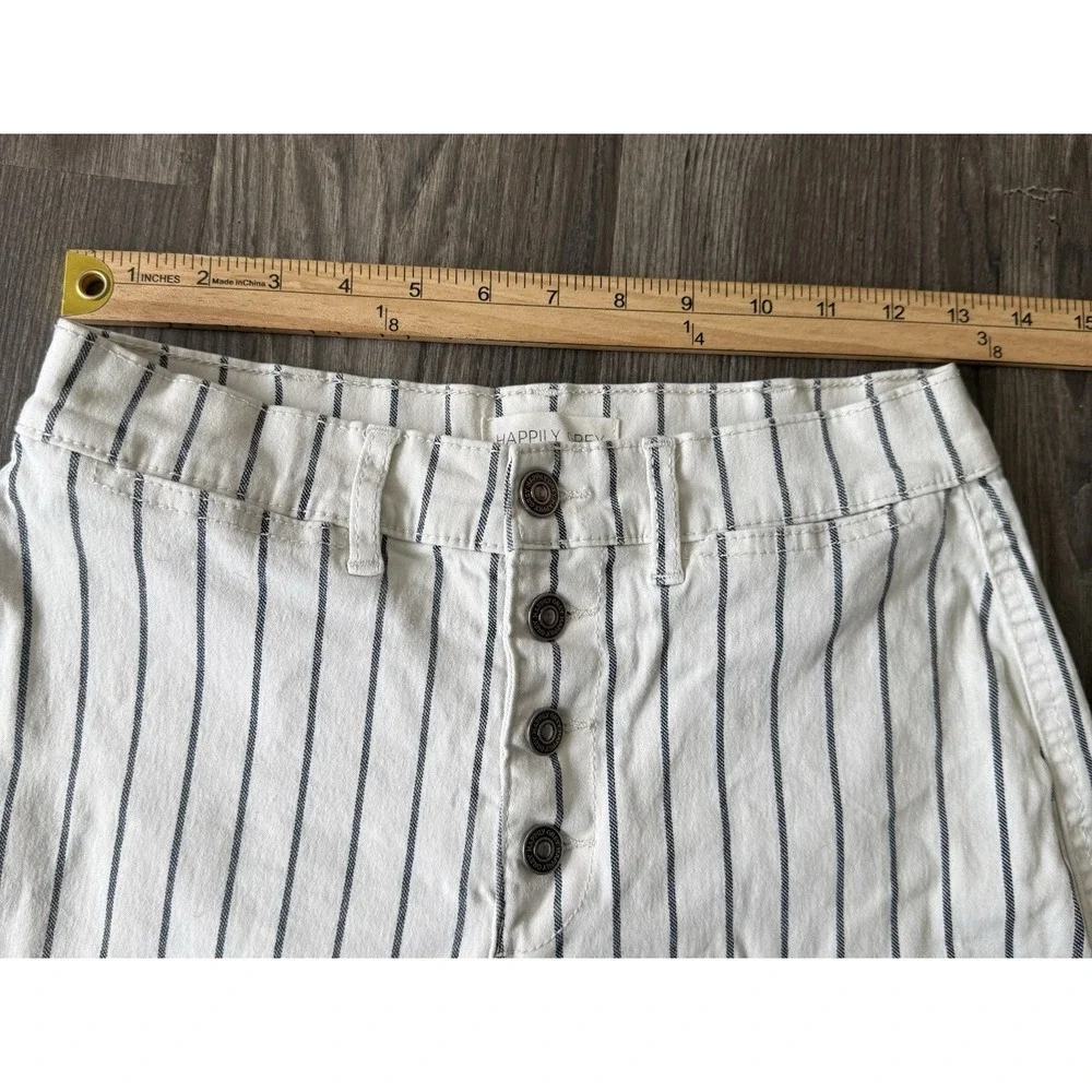 striped railroad shorts button up high rise indie boho cottage core Business Cas - Picture 3 of 6